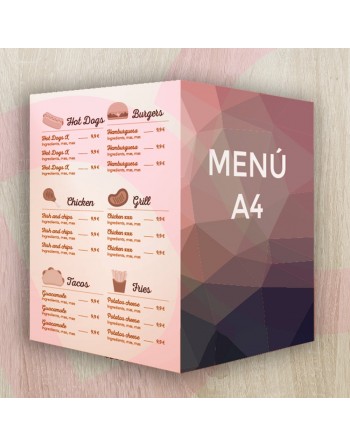 Díptico carta/menú A4 - Laminada (2 caras)