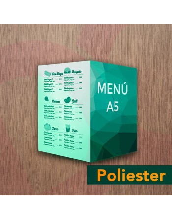 Díptico carta/menú A5 - PVC IRROMPIBLE 270 Μ (2 CARAS)