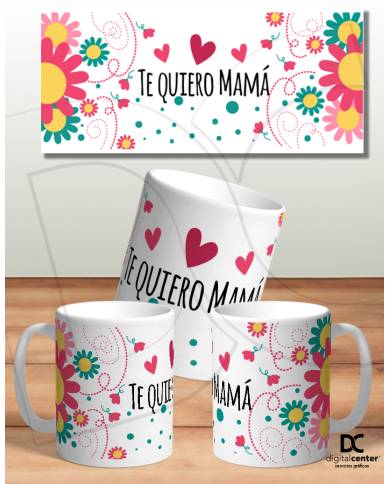 Taza te quiero mamá flores